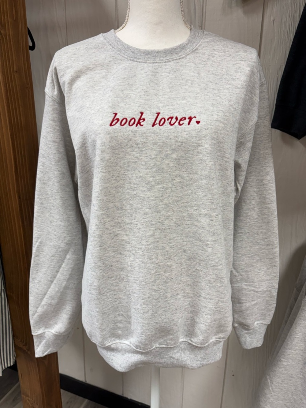 Gray 'book lover.' Embroidered Sweatshirt